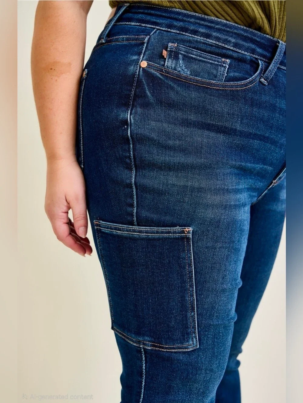 Judy Blue "Cortney" High Rise Straight Wide Cargo Jeans in Dark Wash Size 18W - Picture 6 of 16